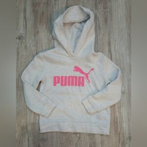 Puma Girls Size 5 Heather Grey Hoodie Pink Logo Sweatshirt Like New